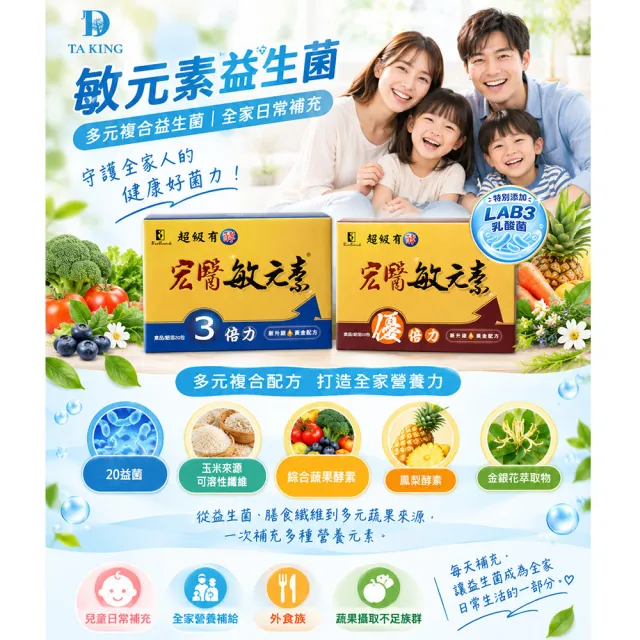 【宏醫生技】宏醫敏元素優倍力(20包/盒-20益菌 蔬果酵素 專利凍晶乾燥 台灣製造 複合乳酸菌)