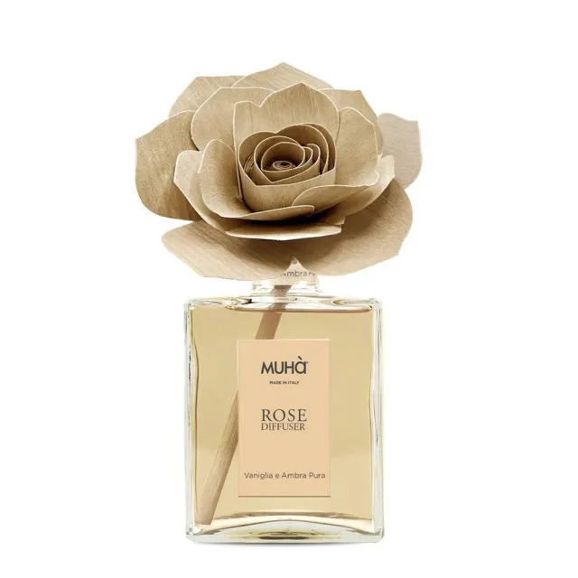 【MUHa】義大利進口室內香氛-香檳玫瑰花-香草&純琥珀 200ml(室內擴香、居家香氛)