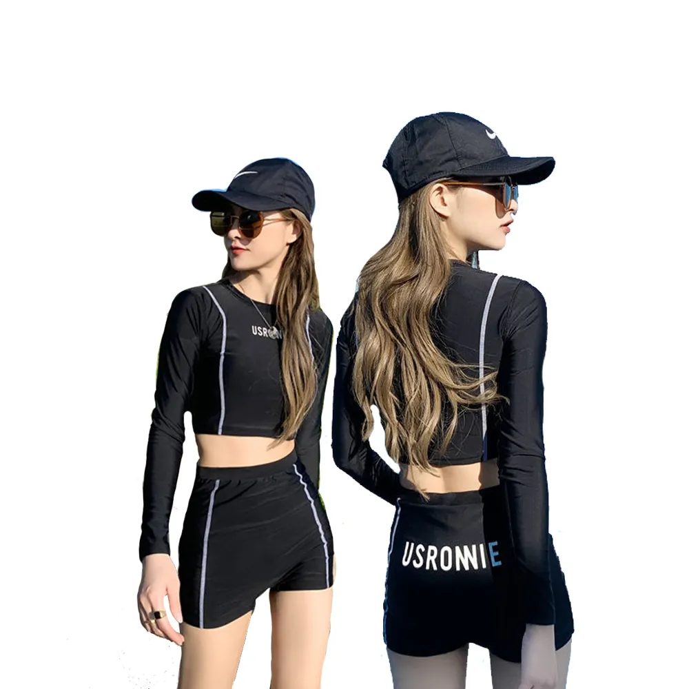 【SWIMFLOW】韓版高顏質三件式泳裝(韓版泳衣 泳裝 女生泳衣 黑色顯瘦 遮肚子 衝浪泳衣 游泳泳衣 女生泳裝)