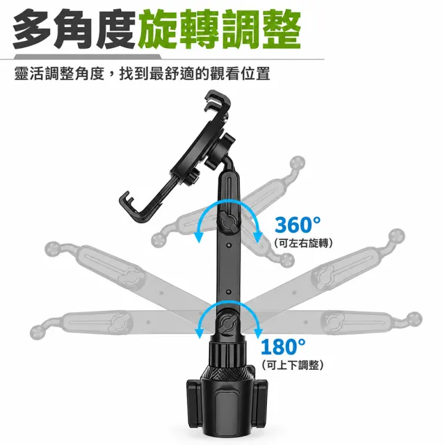 好拾選物 車用長臂平板支架-買一送一 (杯架式底座 四爪固定夾)