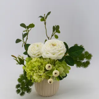 【HUGO DECO 榆果傢飾】清韻白茶花香氛花禮(擬真花/人造盆栽/綠化/佈置/禮物)
