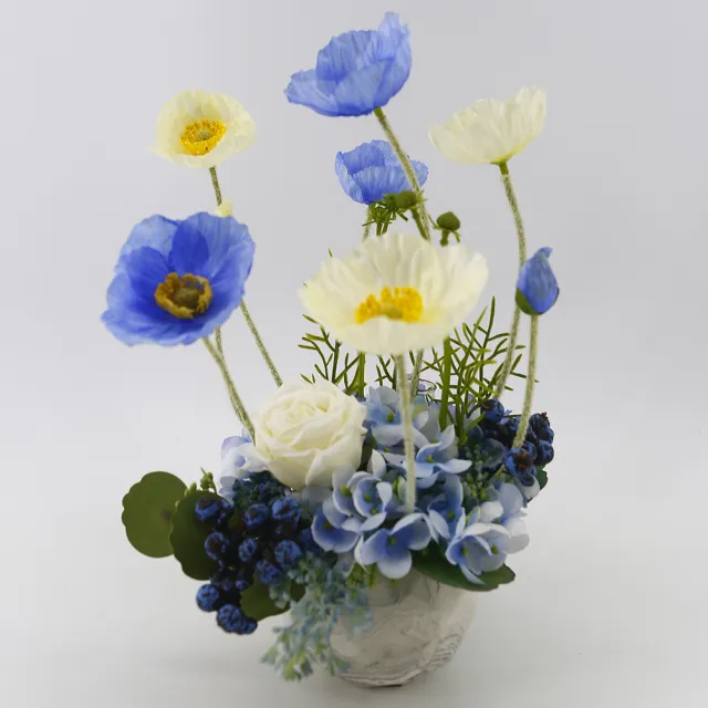 【HUGO DECO 榆果傢飾】藍色時光虞美人香氛花禮(擬真花/人造盆栽/綠化/佈置/禮物)