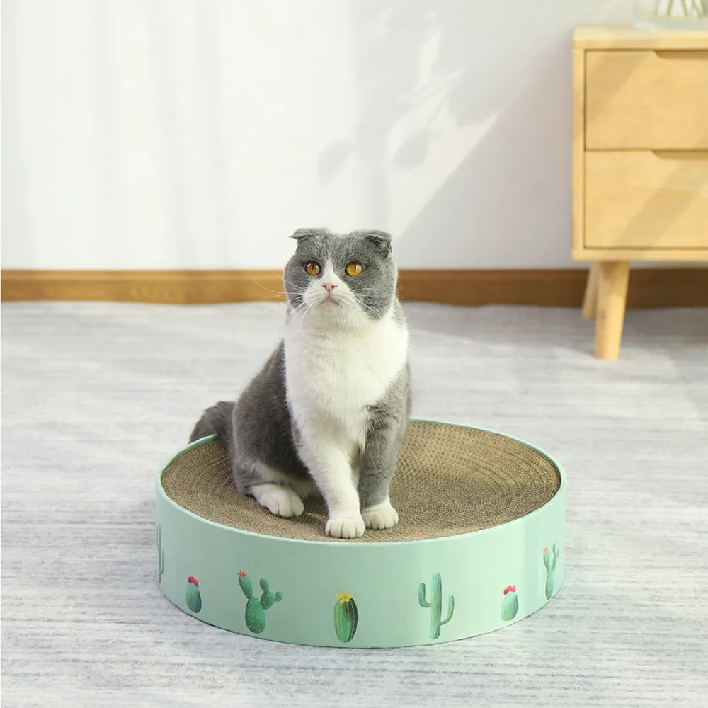 【MIAO FAIRY 喵仙兒】圓形貓抓盆 北歐風仙人掌-薄荷綠-M(貓抓板/貓玩具)