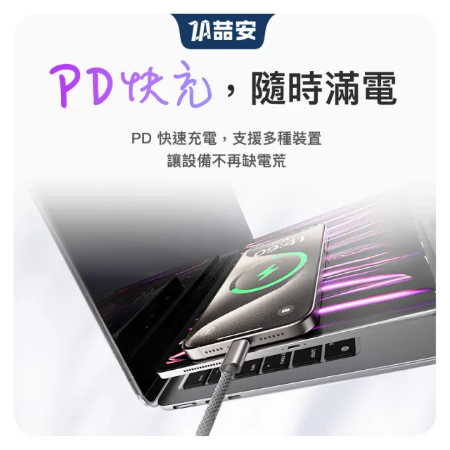 【ZA 喆安】USB2.0 Type-C to C磁吸編織充電線1m(適用iPhone 18/17/MacBook/iPad手機快充線)
