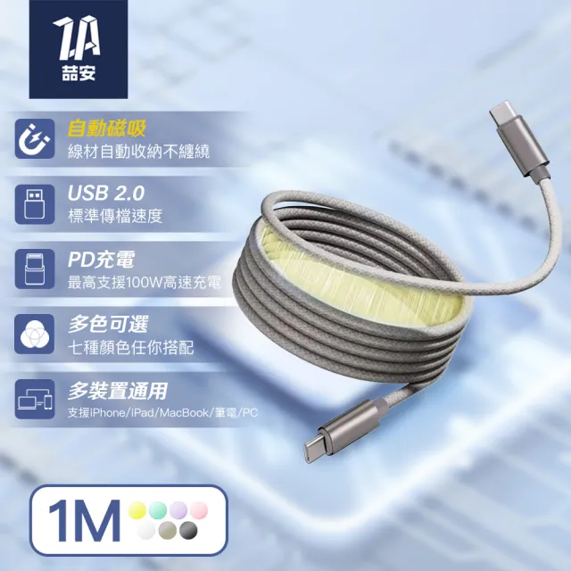 【ZA 喆安】USB2.0 Type-C to C磁吸編織充電線1m(適用iPhone 18/17/MacBook/iPad手機快充線)