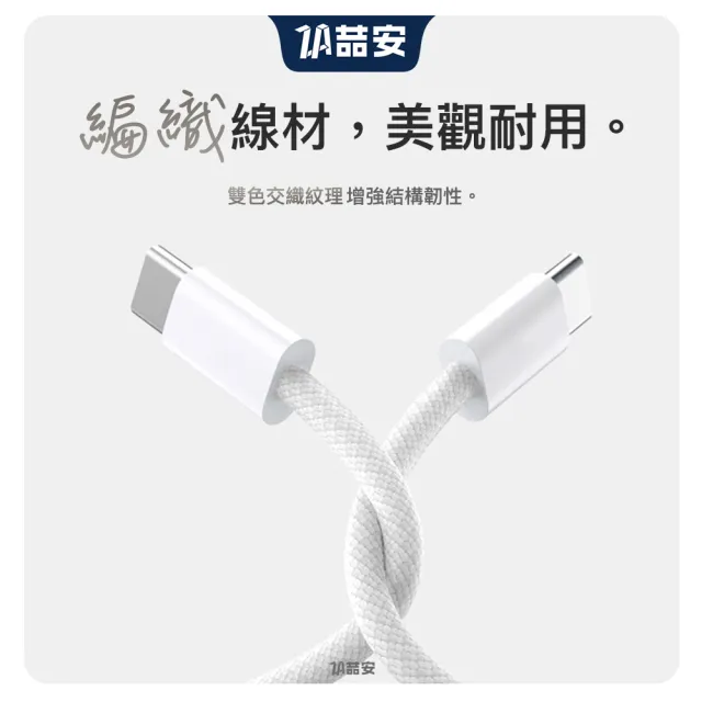【ZA 喆安】USB2.0 Type-C to C編織充電線1m(適用iPhone 18/17/MacBook/iPad手機快充線)