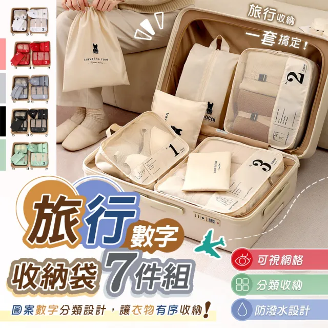 【TAI LI 太力】北歐數字7件套組旅行收納袋 出國旅行 旅遊出差 行李箱 收納袋