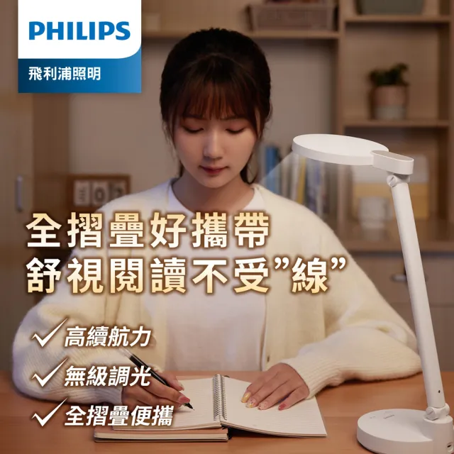 【PHILIPS 飛利浦照明】66162 酷湃全光譜可攜式充電檯燈(PD050)