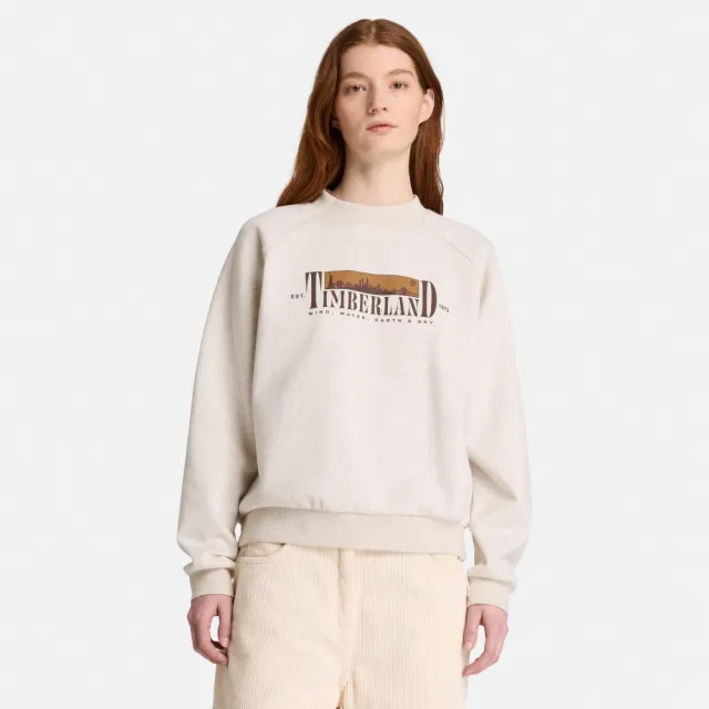 【Timberland】女款白色刷毛圓領長袖上衣(0YH5D546)