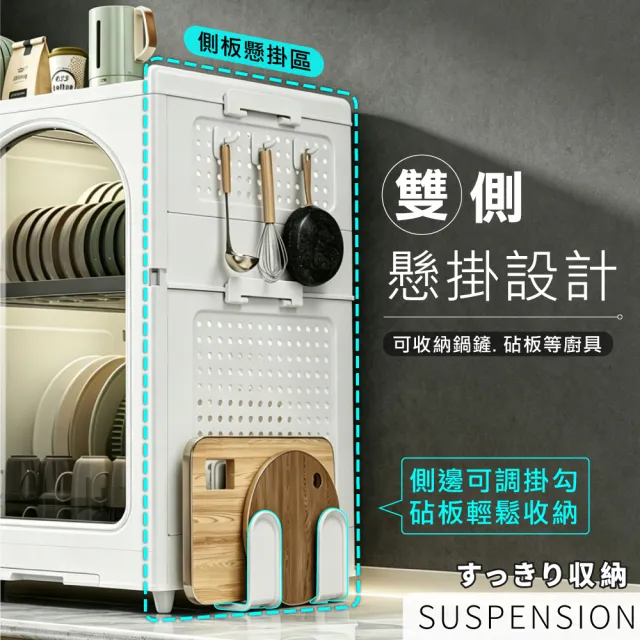 【ONE HOUSE】品川系折疊雙門碗碟瀝水收納櫃 (收納架/廚房收納/瀝水架/碗盤架/置物架)