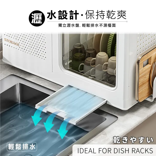 【ONE HOUSE】品川系折疊雙門碗碟瀝水收納櫃 (收納架/廚房收納/瀝水架/碗盤架/置物架)