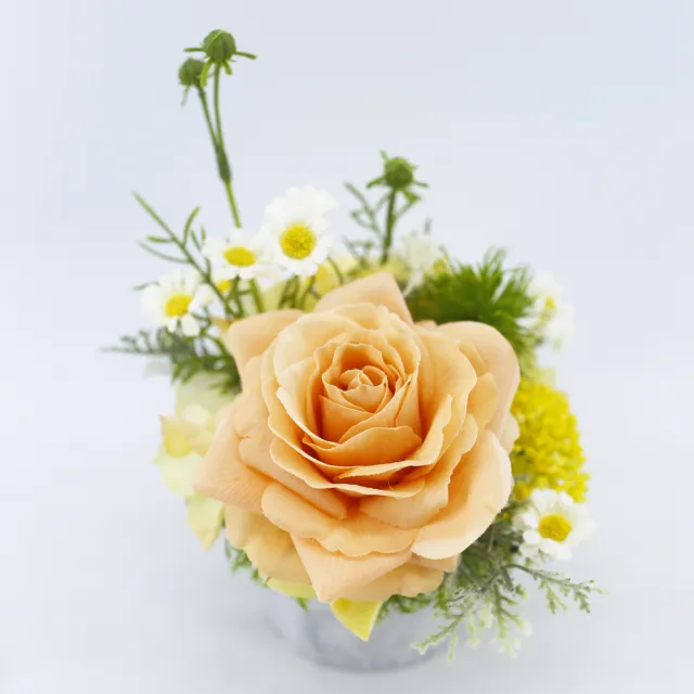【HUGO DECO 榆果傢飾】水感橘玫瑰小雛菊香氛花飾(擬真花/香氛/花禮/桌花/永不凋零)