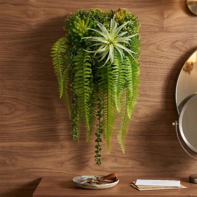 【HUGO DECO 榆果傢飾】森系空氣鳳梨蕨葉植生框(擬真植栽/擬真植物/遮電箱/居家佈置/壁面裝飾)