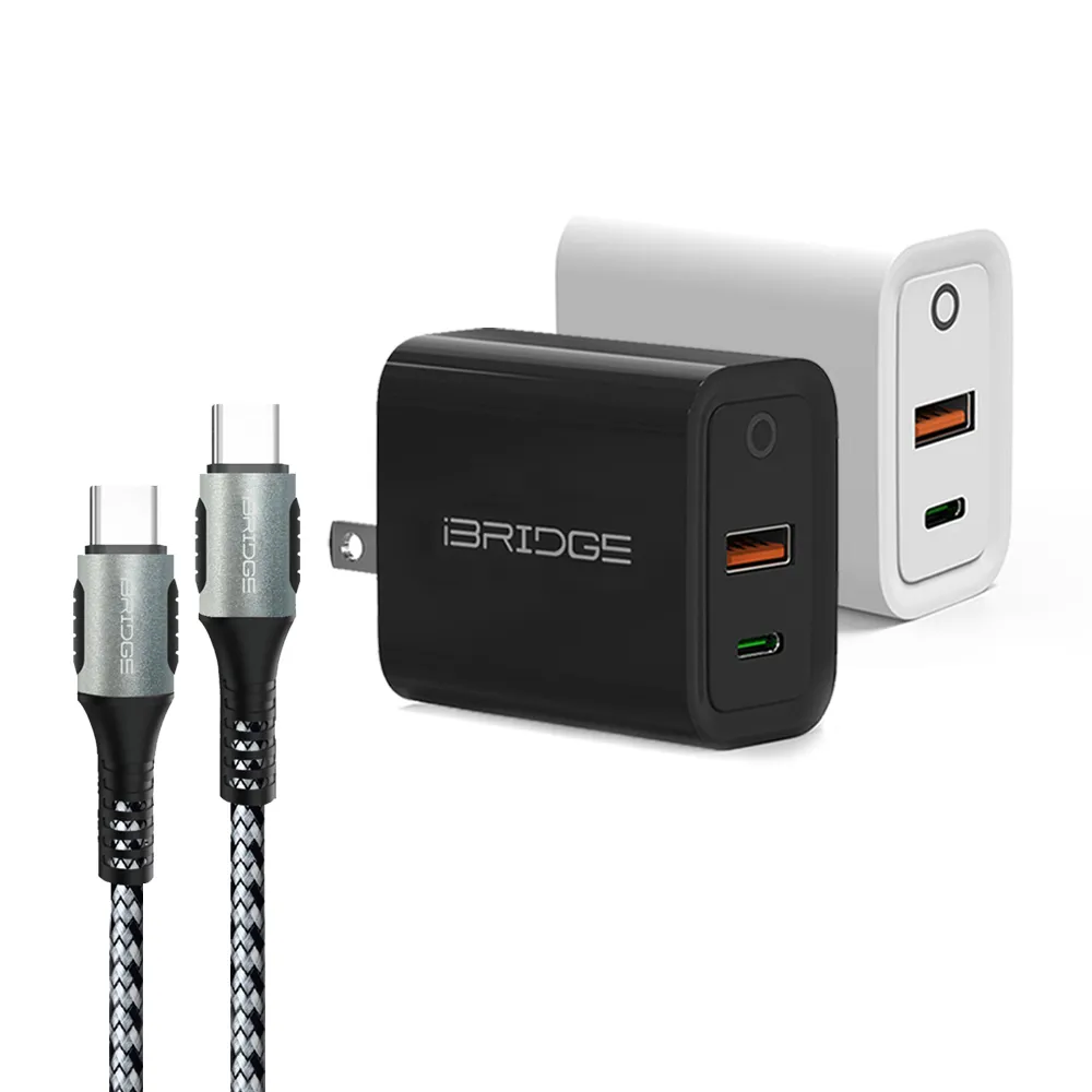 【iBRIDGE】30W快充頭＋PD 100W Type-C to Type-C快充線組(iPhone 18 快充組)