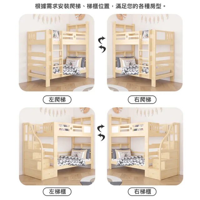 【HABABY環安家居】旗艦款上下舖 拼拼床階梯款-上漆+7.5公分乳膠床墊套組(雙層床 含床墊套組 可拆分上下舖)