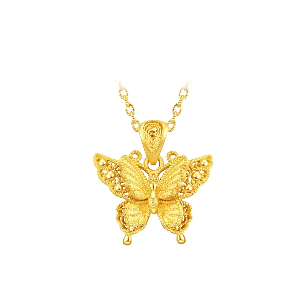 【周大福】金絲羽蝶 蝴蝶黃金吊墜_計價黃金(網路限定款/不含鍊)