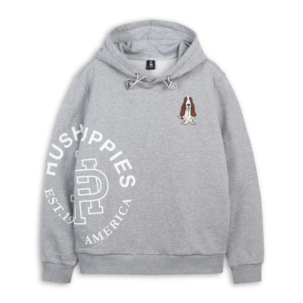 【Hush Puppies】男裝 帽T 立體品牌字刺繡狗帽T (麻灰 / 64102901)