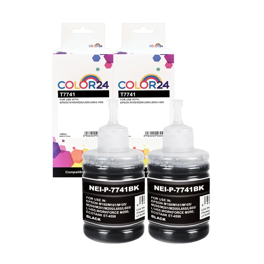 【COLOR24】for EPSON 2黑 防水 T774100/140ml 相容連供墨水(適用EPSON M105/M200/L605/L655/L1455)