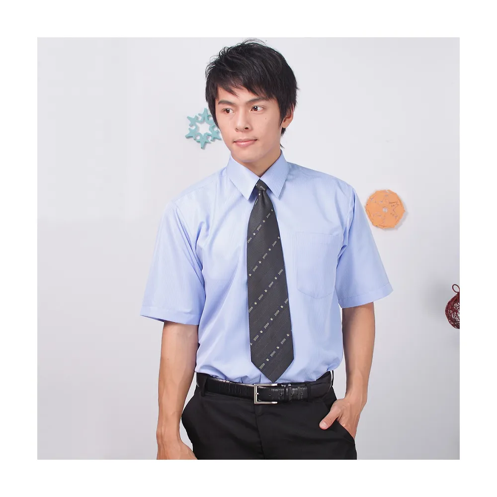【JIA HUEI】短袖男仕吸濕排汗襯衫 藍色 素面壓紋 商務  男襯衫(台灣製造)