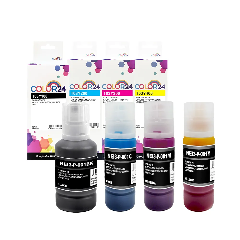 【COLOR24】for EPSON 1黑3彩組 T03Y100/T03Y200/T03Y300/T03Y400 相容連供墨水(適用 L4150/L4160/L6170)