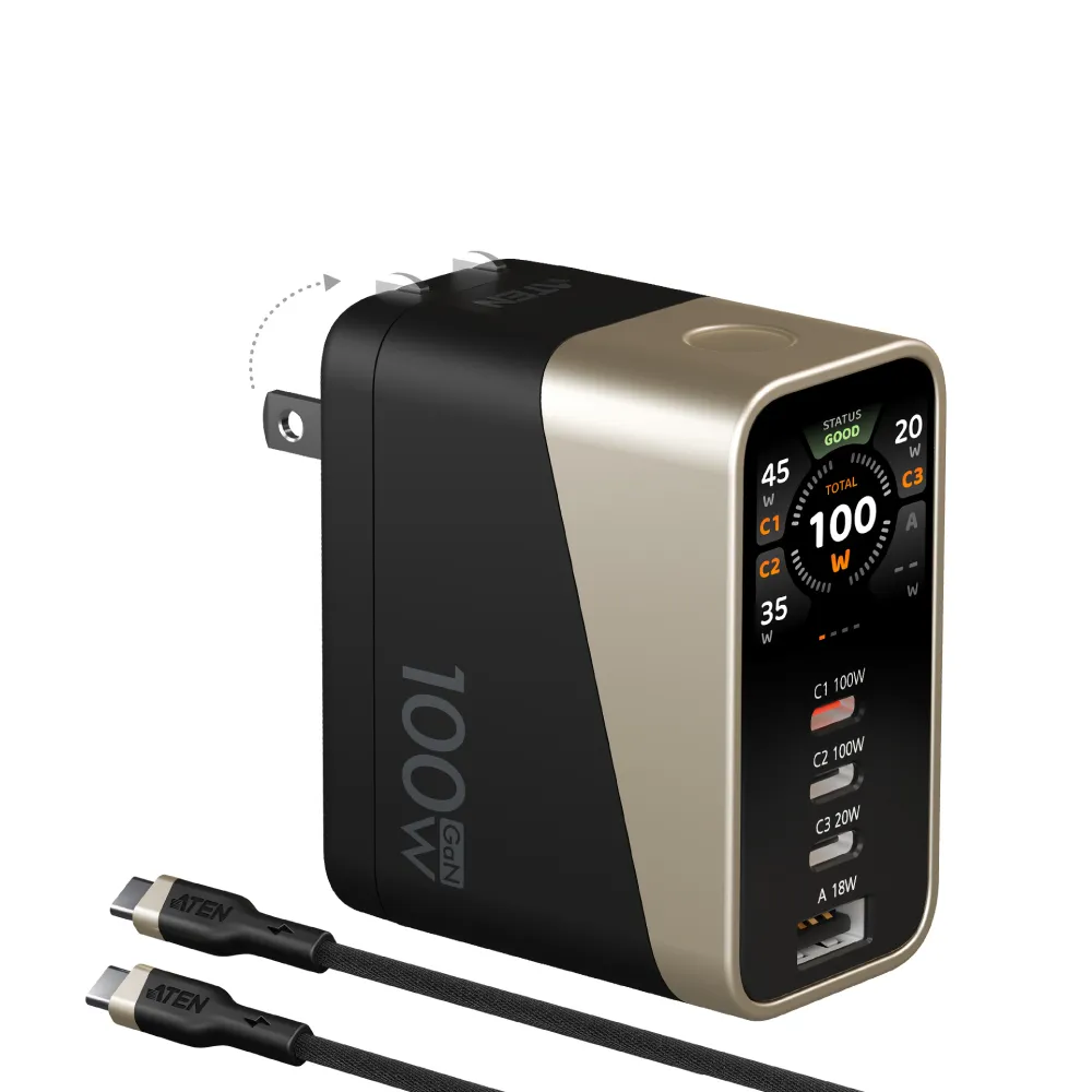 【ATEN】100W 4孔智慧顯示快速充電器 (UP5100) 充電頭 送1M 240W充電線