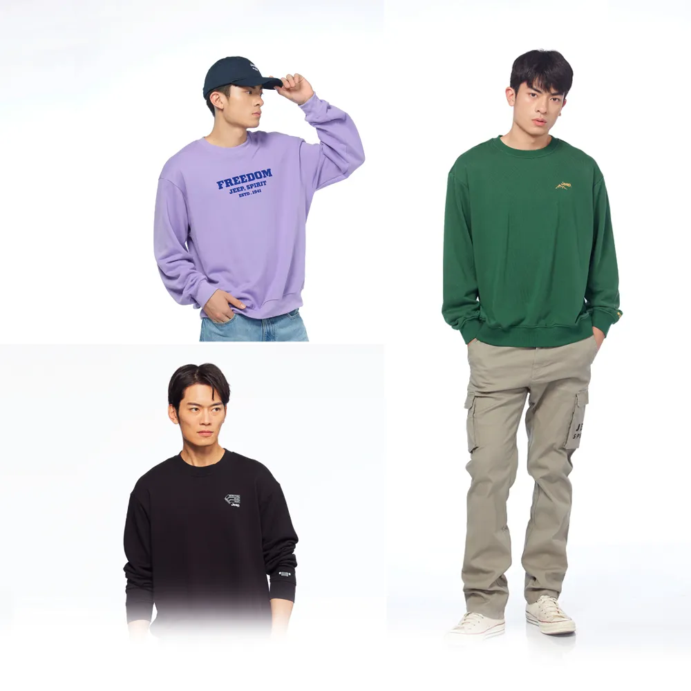 【JEEP】男裝 品牌LOGO時尚休閒大學T(3款任選)