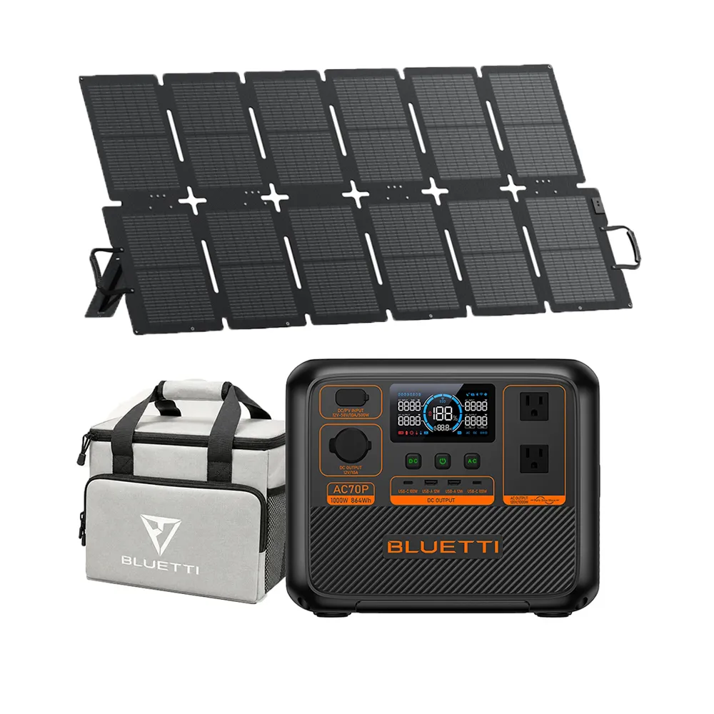 【BLUETTI】AC70P 1000W 戶外移動電源+220W太陽能板套組(移動電源 戶外電池 露營 車宿 行動電源 UPS)