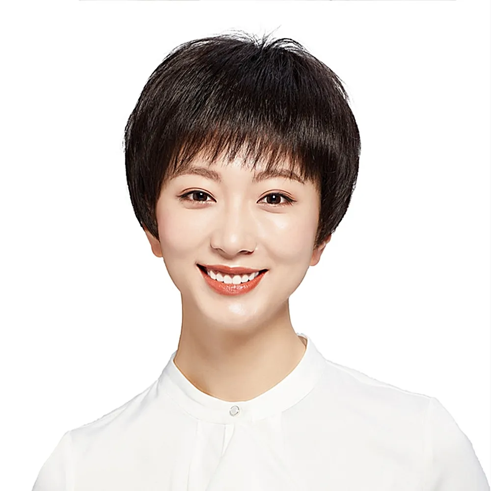 【米蘭精品】現貨限搶 女假髮整頂真髮短假髮透氣假髮片輕量免打理隱形增髮整頂假髮(短瀏海直髮2色74ea8)