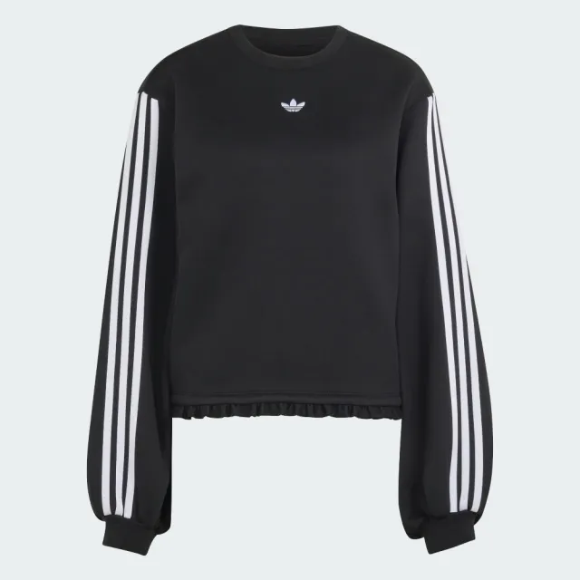 【adidas 愛迪達】長袖上衣 女 寬鬆版型 亞規 三葉草 PLEATED SP CREW 黑 LG4328