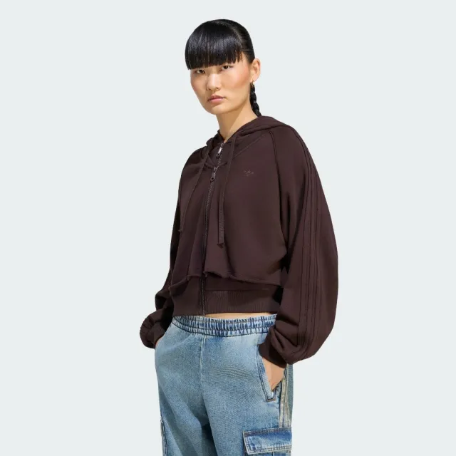 【adidas 愛迪達】外套 女 運動連帽外套 亞規 三葉草 SST DBL FRNT HD 巧克力 KT1922