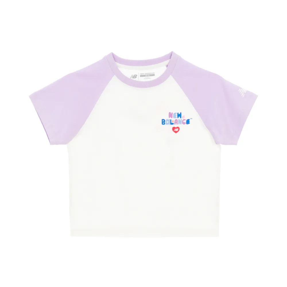 【NEW BALANCE】NB 童裝 拼接短袖上衣_7EG2V07TLAV_男童/女童_白紫色