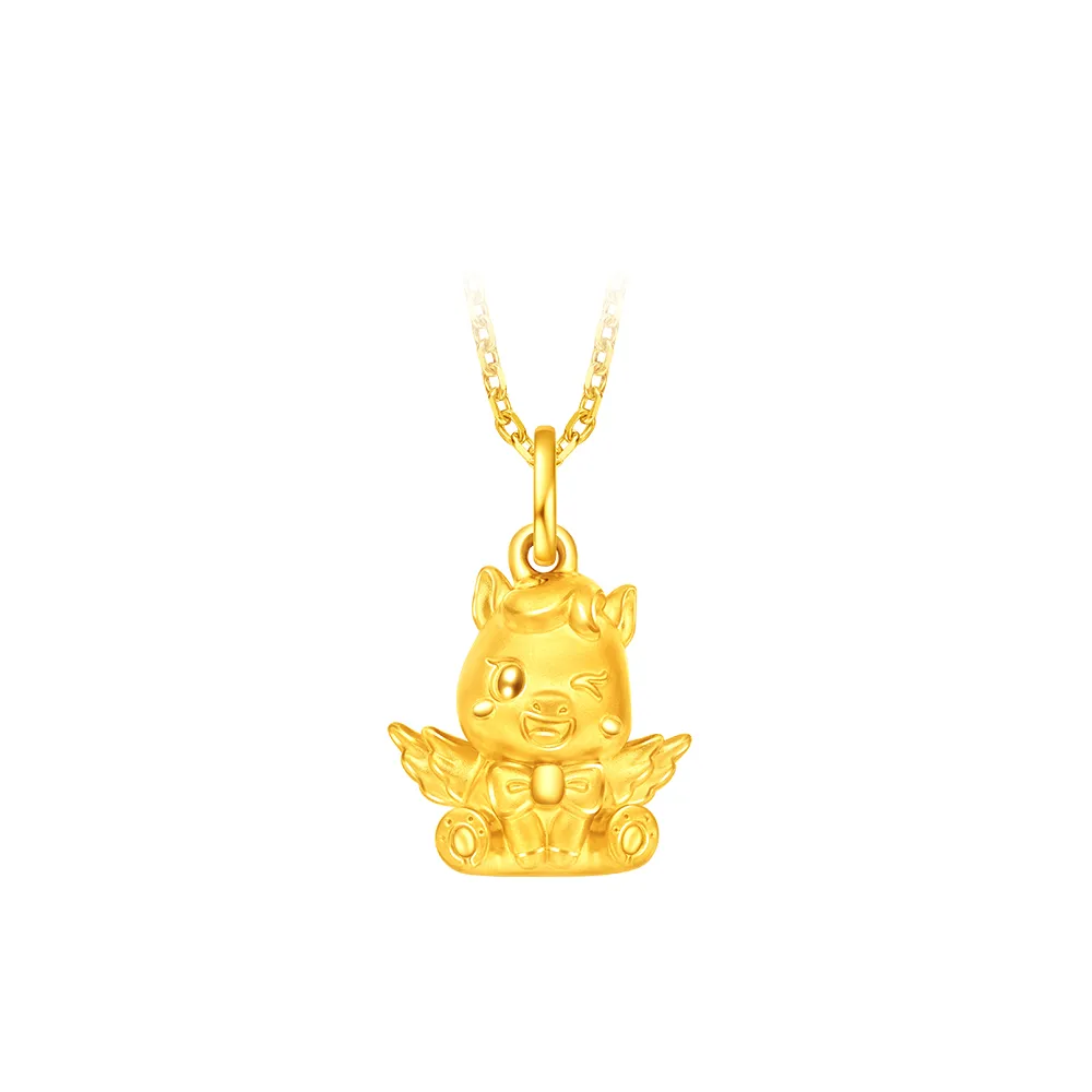 【周大福】馬年生肖 蝴蝶結天使小飛馬 黃金吊墜(不含鍊)