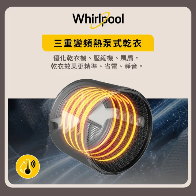 【Whirlpool 惠而浦】家電快配★第六感智能活氧洗衣塔13KG洗衣機 10KG熱泵乾衣機(XWGD131001BG)