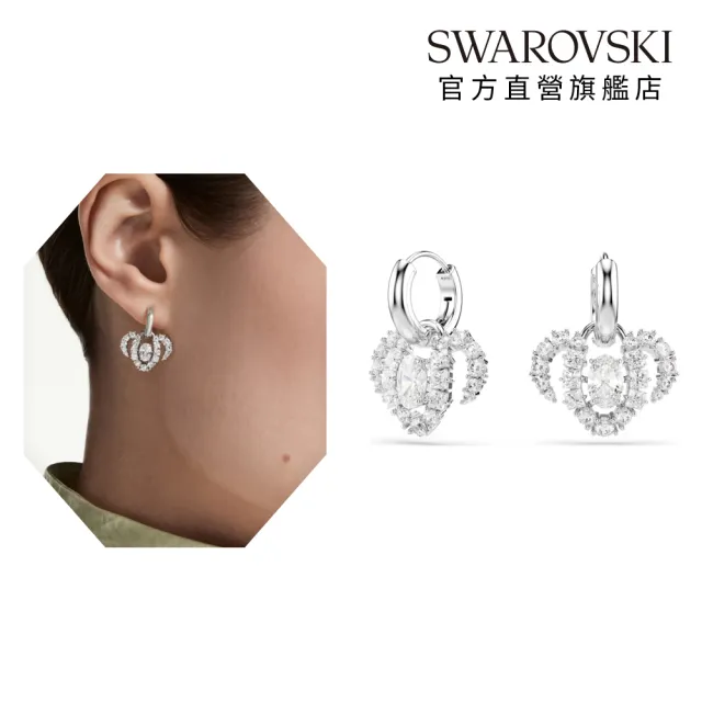 【SWAROVSKI 施華洛世奇】官方直營 十二生肖- 羊年水滴型耳環 混合式切割 白色 鍍白金色 | 5753325