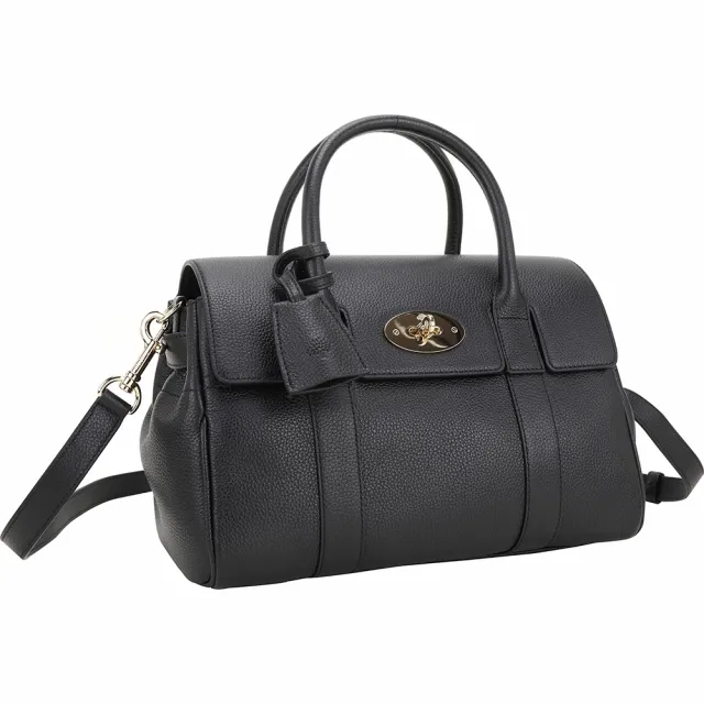 【MULBERRY】Bayswater 小款 經典鎖釦粒面牛皮手提 肩背包(黑色 通勤包 英國精品)