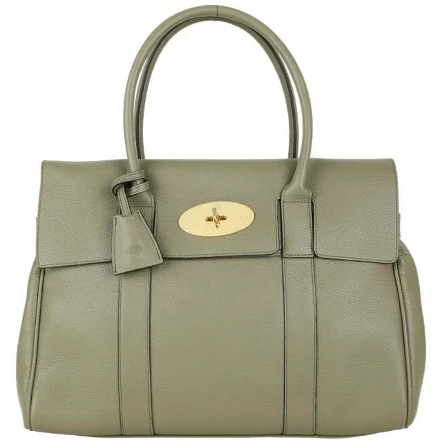 【MULBERRY】Bayswater 經典鎖釦粒面牛皮手提 肩背包(亞麻綠 通勤包 鬆弛感大包 英國精品)