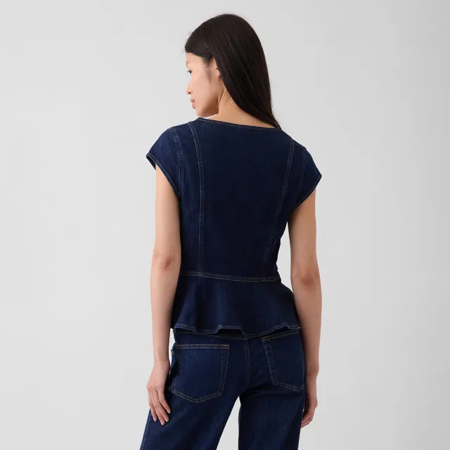 【GAP】貼身牛仔荷葉邊上衣-深色水洗(913927)