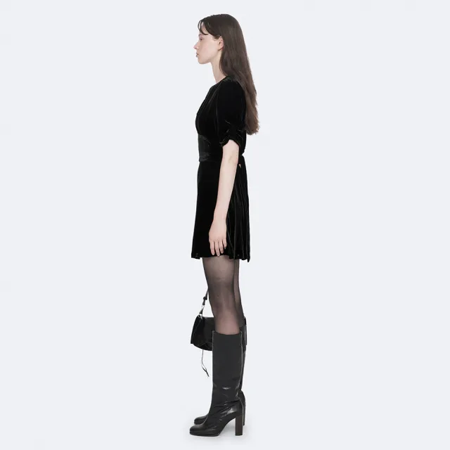 【ALLSAINTS】ENA 絲混紡V領綁帶短洋裝 W255DF(合身版型)