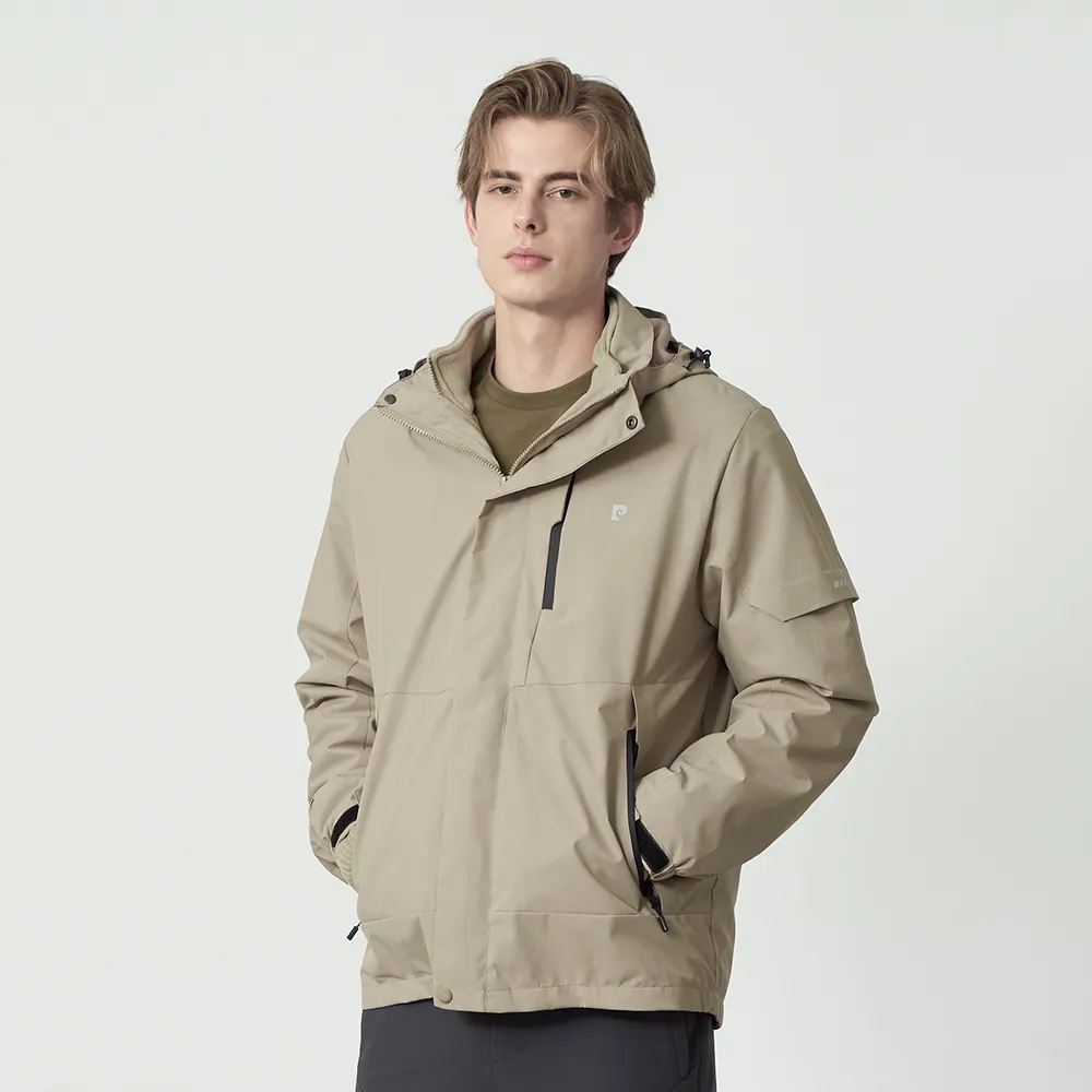【pierre cardin 皮爾卡登】休閒服飾 男款 連帽可拆3合1兩件式機能外套-卡其色(5255781-83)