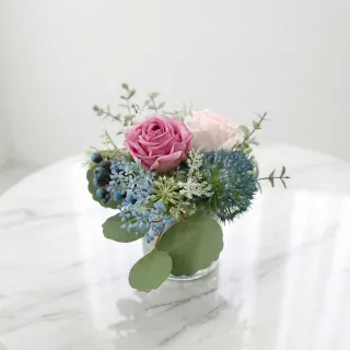 【HUGO DECO 榆果傢飾】桃紫淺粉雙玫瑰香氛花藝(擬真花/香氛/花禮/桌花/永不凋零)