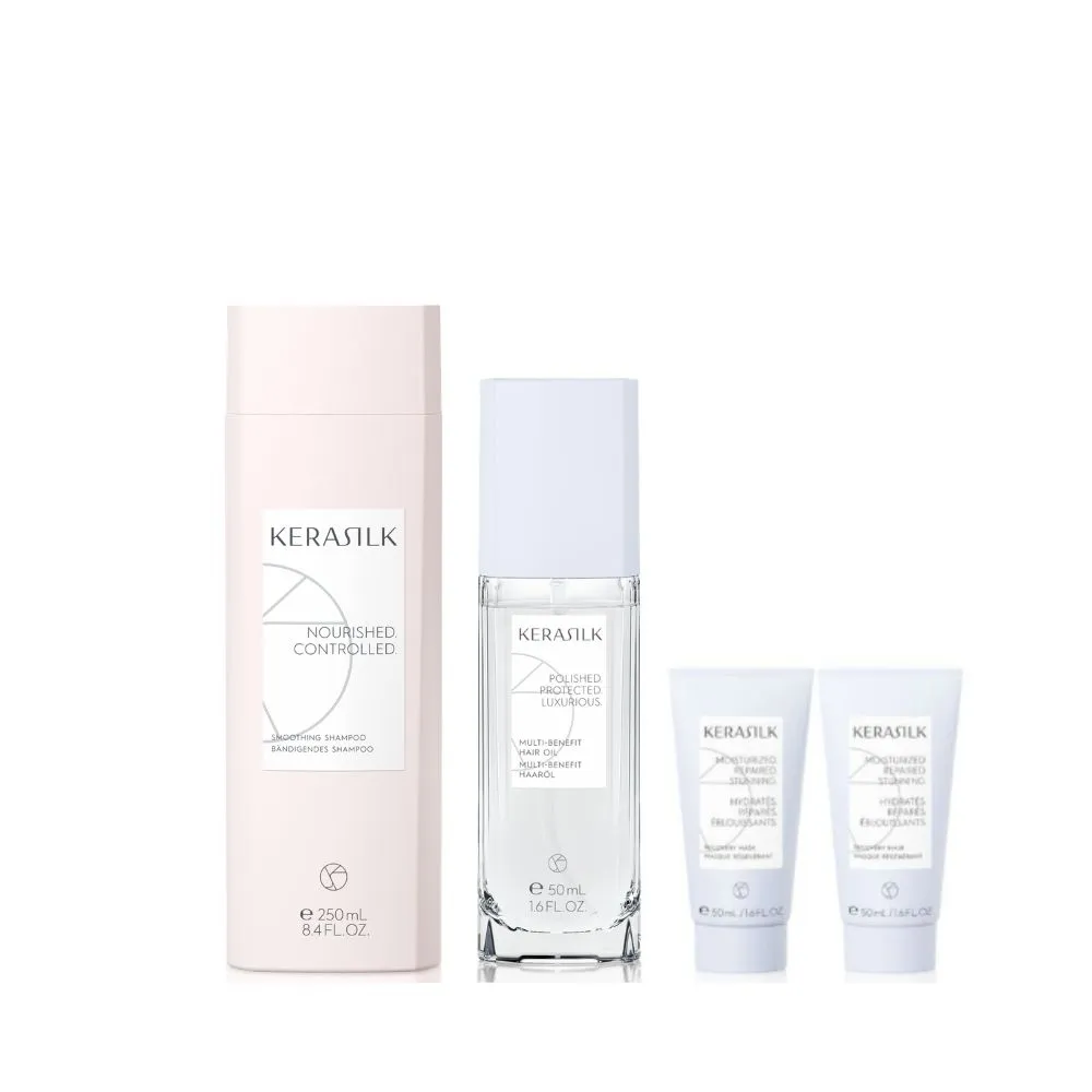 【KERASILK】改善髮質洗護組-髮浴250ml任選+全明星輕髮油50ml(洗髮精/任選/柔順抗毛躁/保濕滋潤/馴服毛躁)