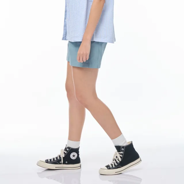 【JEEP】女裝 簡約素色百搭休閒短褲-藍色