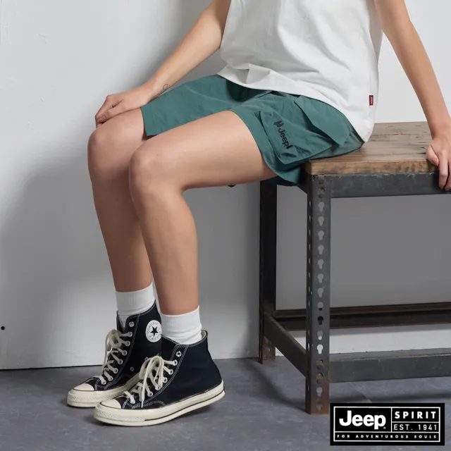【JEEP】女裝 不對稱前衛短褲裙-軍綠色