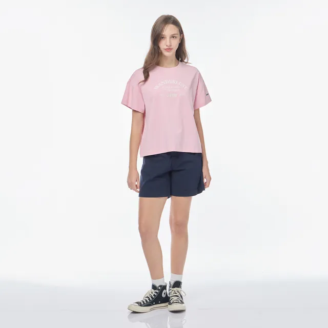 【JEEP】女裝 品牌LOGO印花休閒風短褲-深藍色