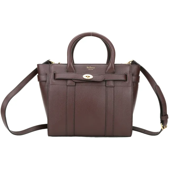 【MULBERRY】Bayswater 皮帶鎖釦粒面牛皮手提 斜背托特包(酒紅色 通勤包 英國精品包)