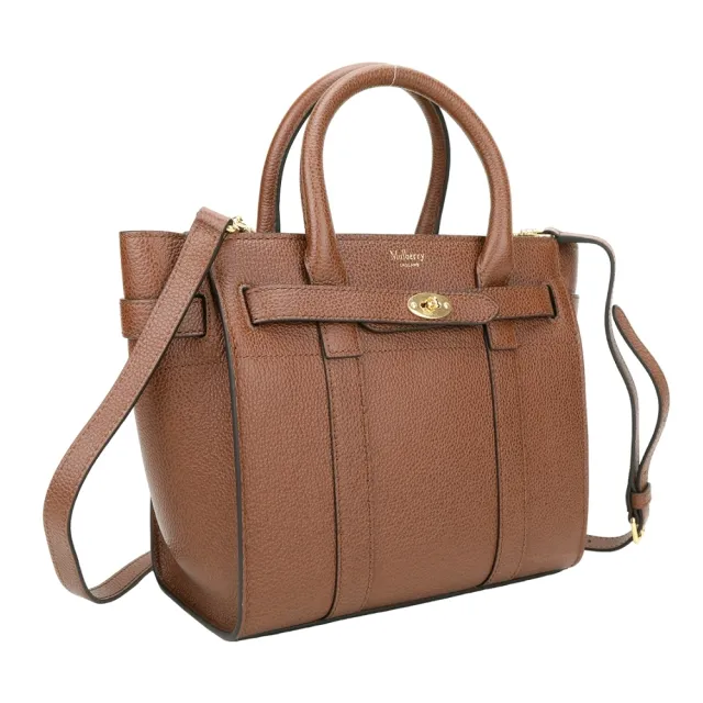 【MULBERRY】Bayswater 皮帶鎖釦荔紋牛皮手提 斜背托特包(棕色 通勤包 英國精品包)