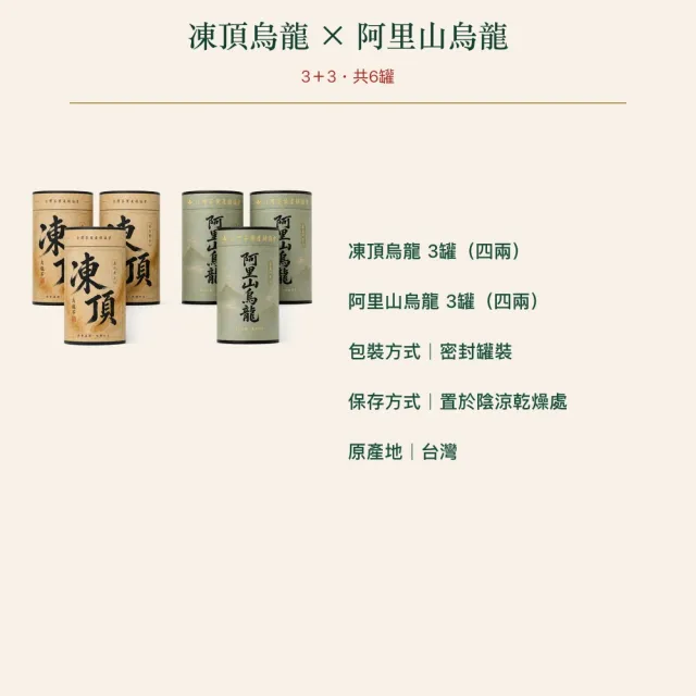 【台灣茶葉產銷協會】凍頂烏龍茶＋阿里山烏龍茶 雙茶6入組｜罐裝4兩／罐(3+3)
