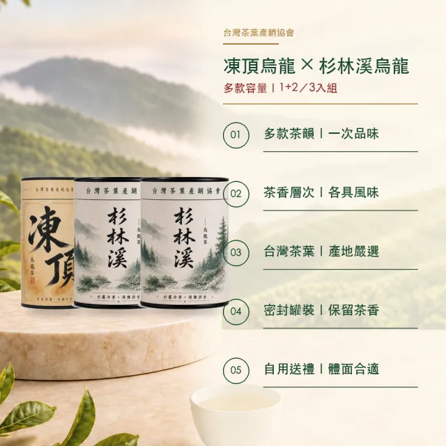 【台灣茶葉產銷協會】凍頂烏龍茶4兩＋杉林溪烏龍茶2兩 雙茶3入組｜罐裝(1+2)