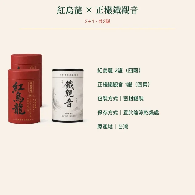 【台灣茶葉產銷協會】紅烏龍＋正欉鐵觀音 雙茶3入組｜罐裝4兩(2+1)