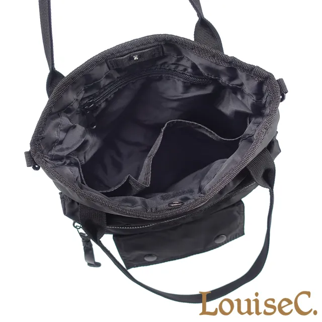 【LouiseC.】雙11 Tree House 輕盈尼龍中性 大尺寸 多收納方型 手提斜背防水包 黑色 YS22355-05